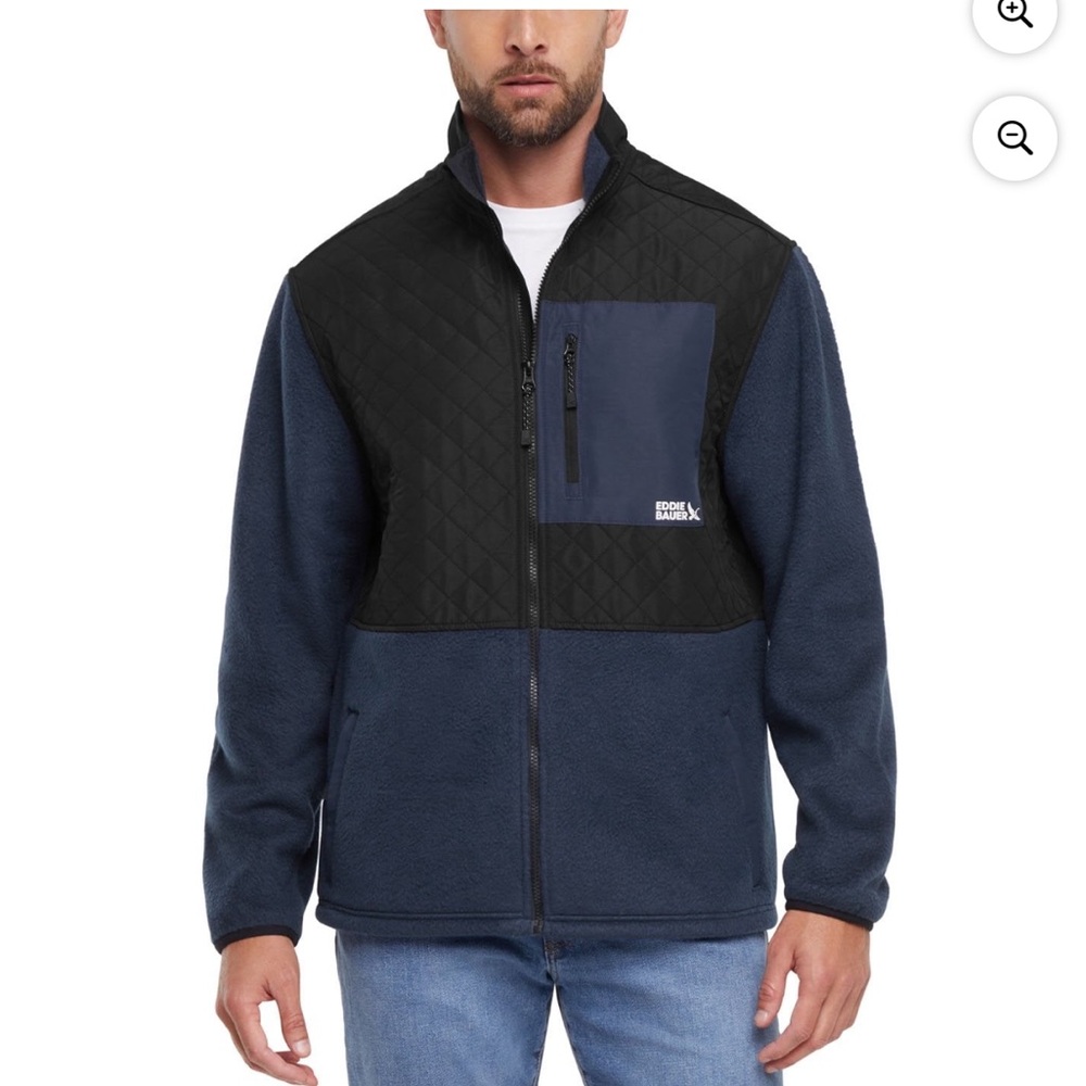 NWT Eddie Bauer Black & Navy mixed Media Fleece Jacket Sz M